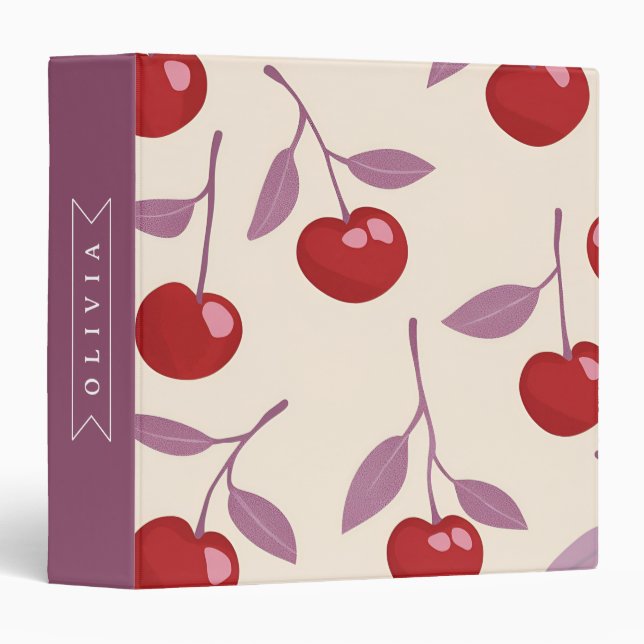 Personalized Sweet Cherry Pattern Cute Girly Retro Binder (Front/Spine)