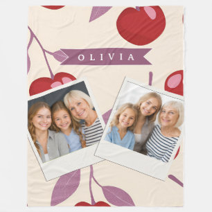 Personalized Sweet Cherry Pattern Cute Girly Retro Fleece Blanket