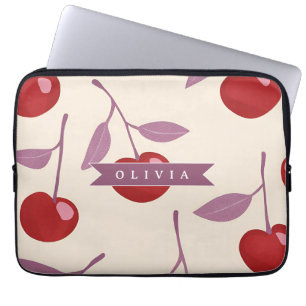 Personalized Sweet Cherry Pattern Cute Girly Retro Laptop Sleeve