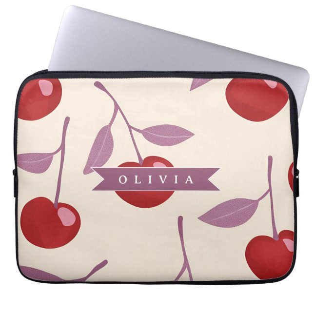 Personalized Sweet Cherry Pattern Cute Girly Retro Laptop Sleeve (Front)