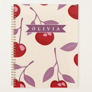 Personalized Sweet Cherry Pattern Cute Girly Retro Planner
