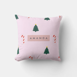 Personalized Sweet Christmas Tree & Candy Cane Throw Pillow