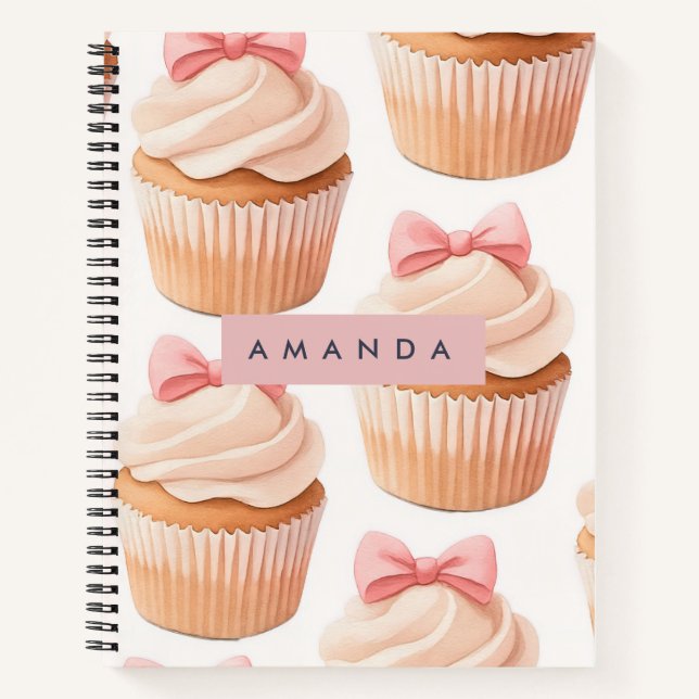 Personalized Sweet Cupcake Coquette Pattern Notebook (Front)