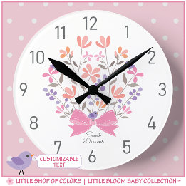 Personalized Sweet Dreams Floral Girls Wall Clock