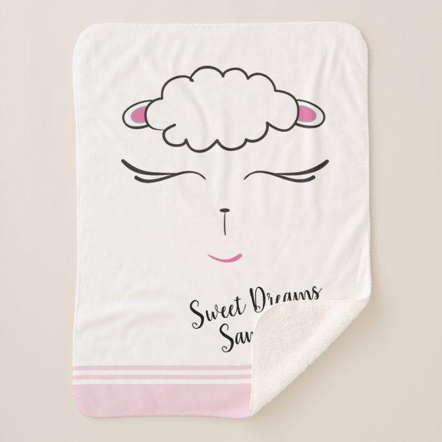 Personalized, Sweet Dreams, Lamb, Pink, Baby Sherpa Blanket (Front)