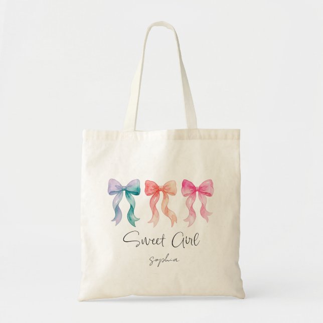 Personalized Sweet Girl Tote Bag | Custom Name Bow (Front)