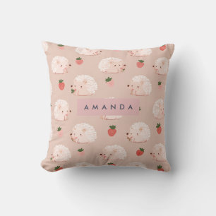 Personalized Sweet Hedgehog & Strawberry Pattern Throw Pillow