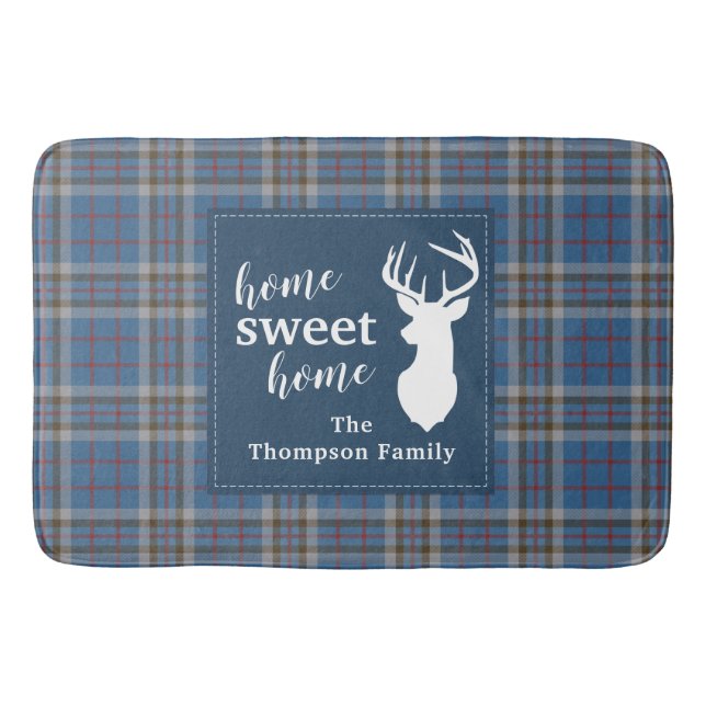 Personalized Sweet Home Tartan Clan Thompson Plaid Bath Mat (Front)