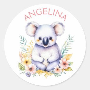 Personalized Sweet Koala Bear Baby Nursery Art Classic Round Sticker