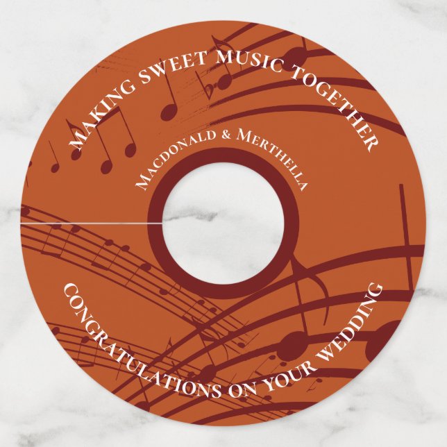 Personalized SWEET MUSIC Notes Wedding Wine Glass Tag (Front)