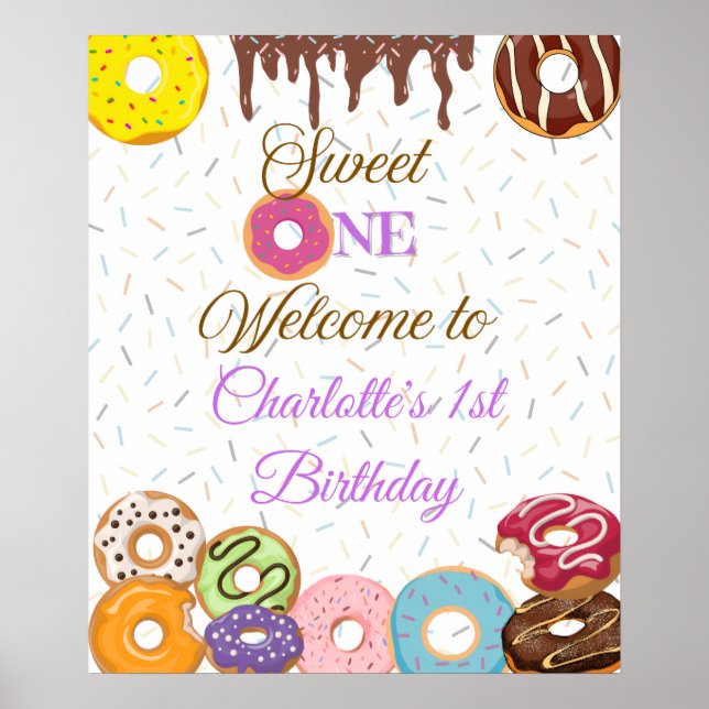 Personalized Sweet One First Birthday Welcome Sign (Front)