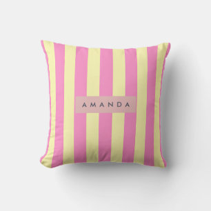Personalized Sweet Pastel Pink and Yellow Stripe Throw Pillow