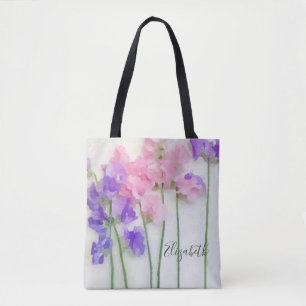 Personalized Sweet Pea Watercolor Tote Bag
