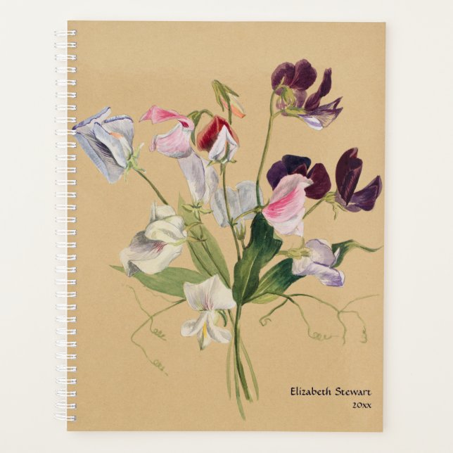 Personalized Sweet Peas Vintage Floral Planner (Front)