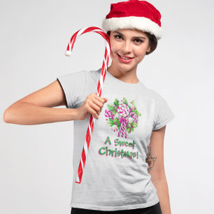 Personalized Sweet Pink Candy Cane Christmas T-Shirt