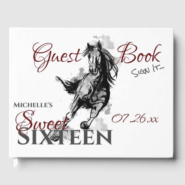 Personalized Sweet Sixteen Galloping Horse Guest Book (Front)