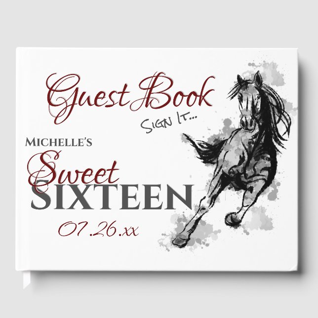 Personalized Sweet Sixteen Galloping Horse Guest Book (Front)