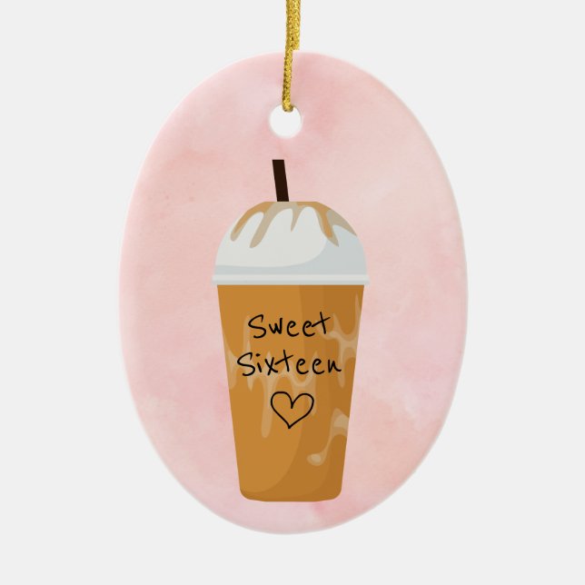 Personalized Sweet Sixteen Iced Coffee Christmas Ceramic Ornament (Front)