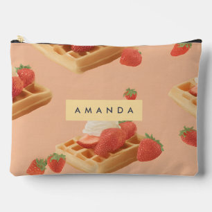 Personalized Sweet Strawberry Waffle Pattern Accessory Pouch