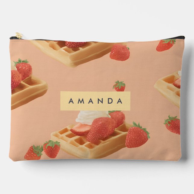 Personalized Sweet Strawberry Waffle Pattern Accessory Pouch (Front)