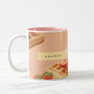 Personalized Sweet Strawberry Waffle Pattern Two-Tone Coffee Mug