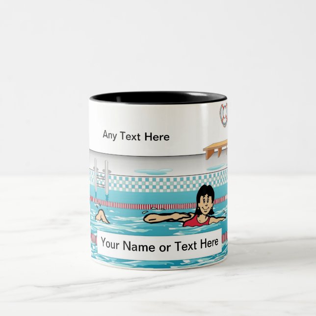 Personalized Swimmer - Female Cartoon Two-Tone Coffee Mug (Center)