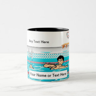 Personalized Swimmer - Male Cartoon Two-Tone Coffee Mug