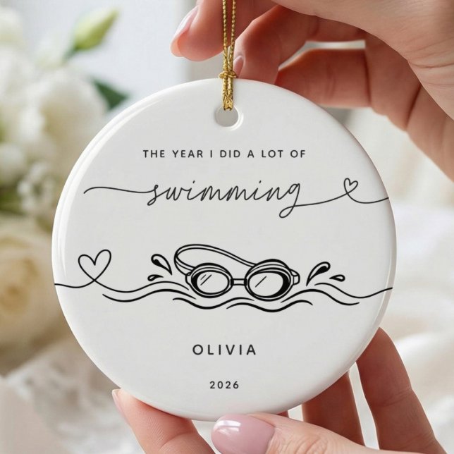 Personalized Swimming Christmas Ornament (Creator Uploaded)