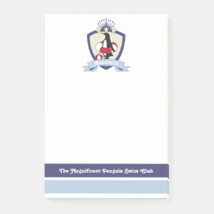 Personalized Swimming Club Crest Cute Penguin Kids Post-it Notes