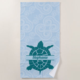 Personalized Swimming Teal Sea Turtle Beach Towel