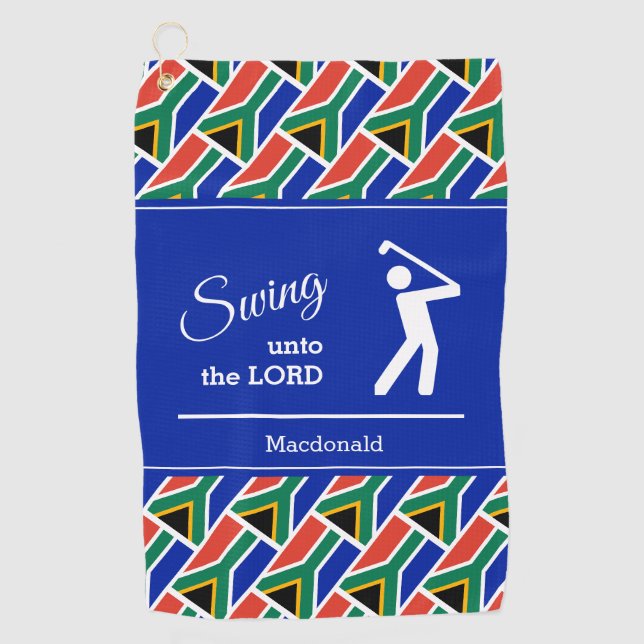 Personalized Swing Unto The Lord SOUTH AFRICA FLAG Golf Towel (Front)