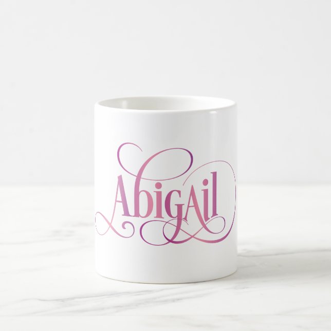 Personalized Swirly Script Abigail Pink Coffee Mug (Center)