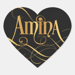 Personalized Swirly Script Amina Heart Sticker
