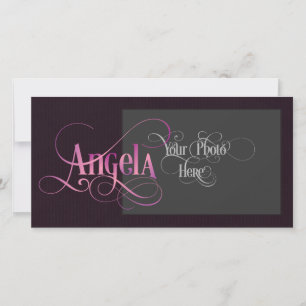 Personalized Swirly Script Angela Pink on Purple