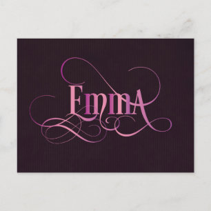 Personalized Swirly Script Emma Pink on Purple Postcard
