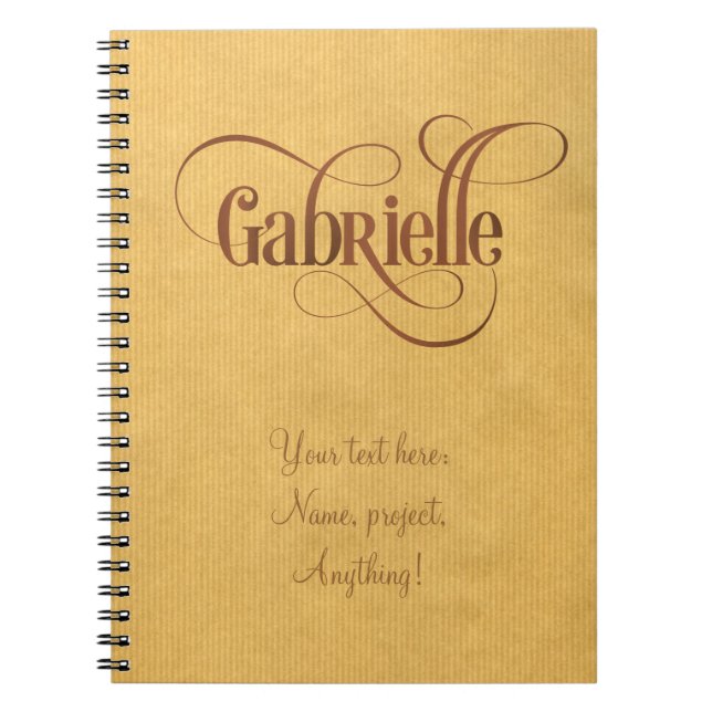 Personalized Swirly Script Gabrielle Brown Kraft Notebook (Front)
