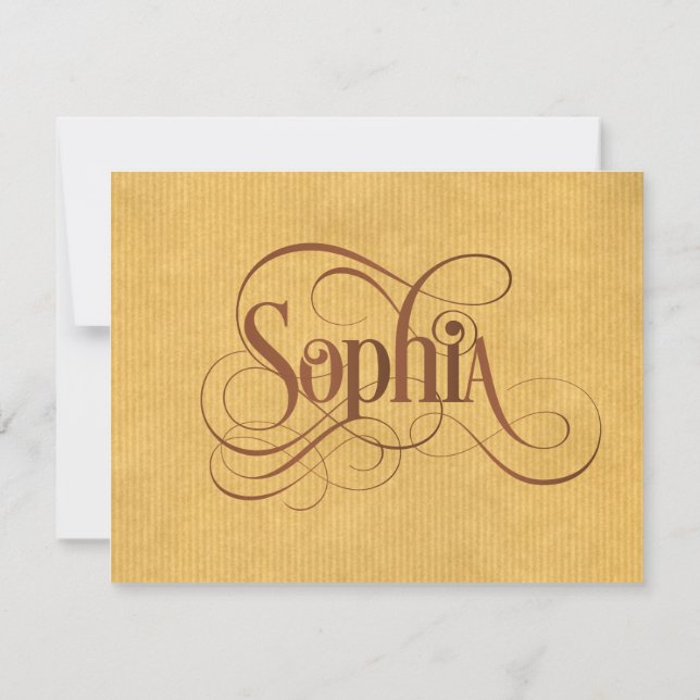 Personalized Swirly Script Sophia Natural Kraft Invitation (Back)