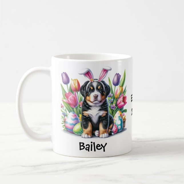 Personalized Swiss Mountain Dog Easter/Spring Coffee Mug (Left)