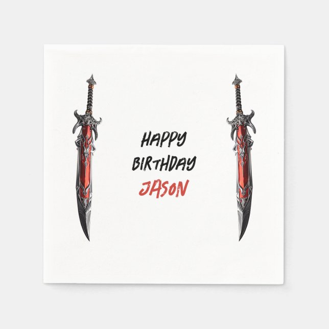 Personalized Sword Birthday Party  Napkin (Front)
