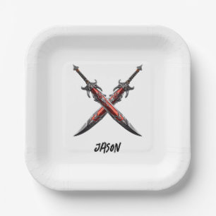 Personalized Sword Birthday Party Paper Plate