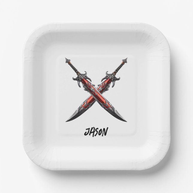 Personalized Sword Birthday Party  Paper Plate (Front)
