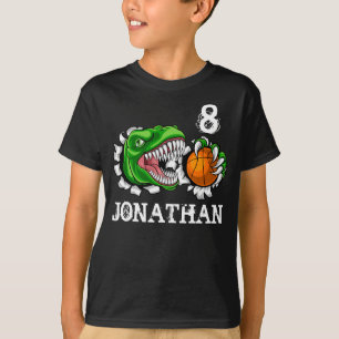 Personalized T-Rex Basketball 8th Birthday Dino T-Shirt