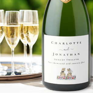 Personalized T-Rex Bride & Groom Dinosaur Wedding Sparkling Wine Label