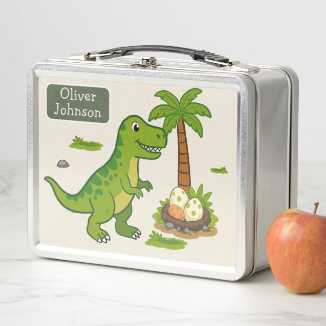 Personalized T-Rex Cute Dinosaur School Metal Lunch Box (In Situ)