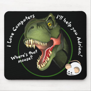 Personalized T-Rex Dinosaur and Little Mouse Mouse Pad