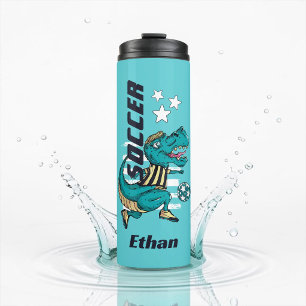 Personalized T-Rex Soccer Player Sports Thermal Tumbler