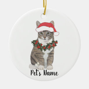 Personalized Tabby Cat (Grey) Ceramic Ornament
