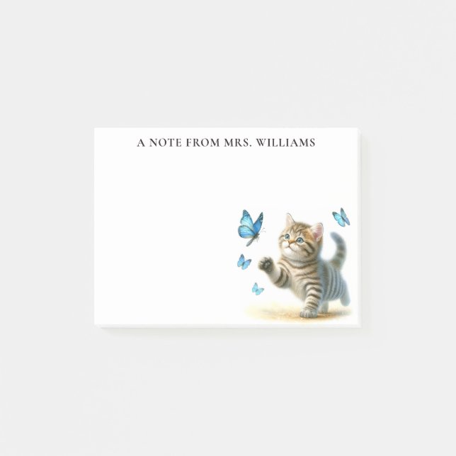 Personalized Tabby Cat Kitten with Butterflies Post-it Notes (Front)