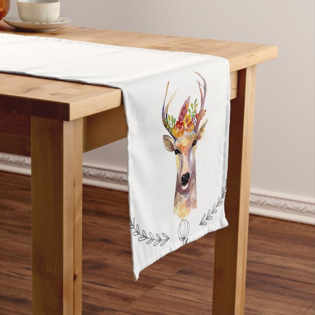 Personalized Table Runner boho deer Buck Head Brow (In Situ)