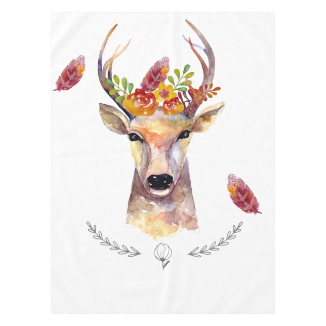 Personalized Tablecloth boho deer Buck Head Browni (Front)
